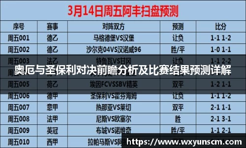 奥厄与圣保利对决前瞻分析及比赛结果预测详解